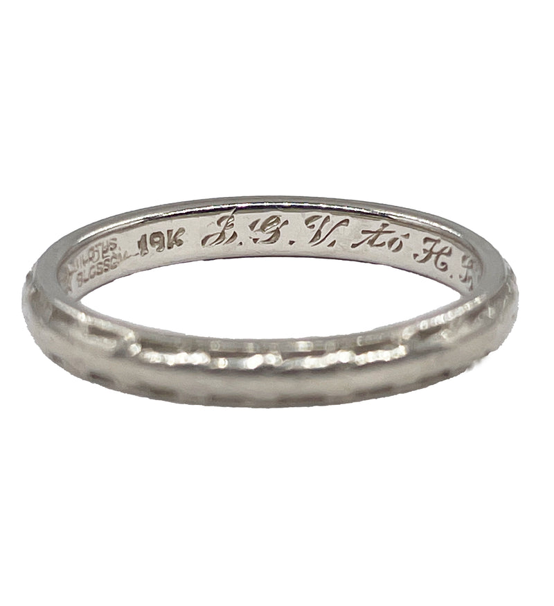 1928 Art Deco Vintage Wedding Anniversary 18K White Gold Band Ring by Alfred Humbert & Son