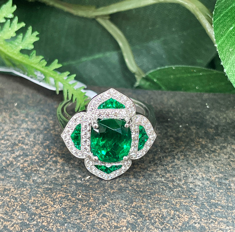 GIA Untreated No Oil 3.48ctw Emerald Diamond Platinum Estate Vintage Ring