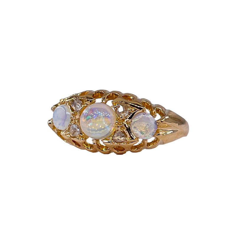 1894 Victorian Antique Opal and Diamond Wedding Anniversary 18K Gold Ring Band
