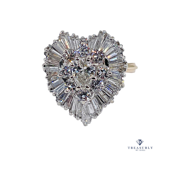 Circa 1960s Estate 3.14ctw Pear Shape Diamond Breathtaking "BALLERINA" 14K Gold Ring