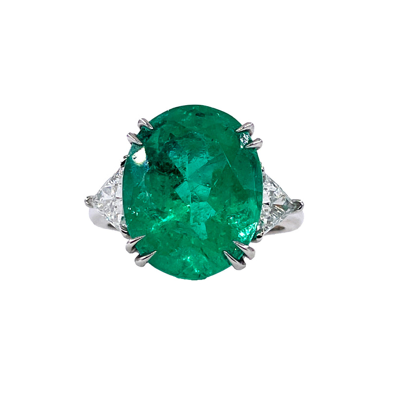 GIA 10cts Colombian Green Emerald & Diamond 3 Stone Engagement Platinum Ring