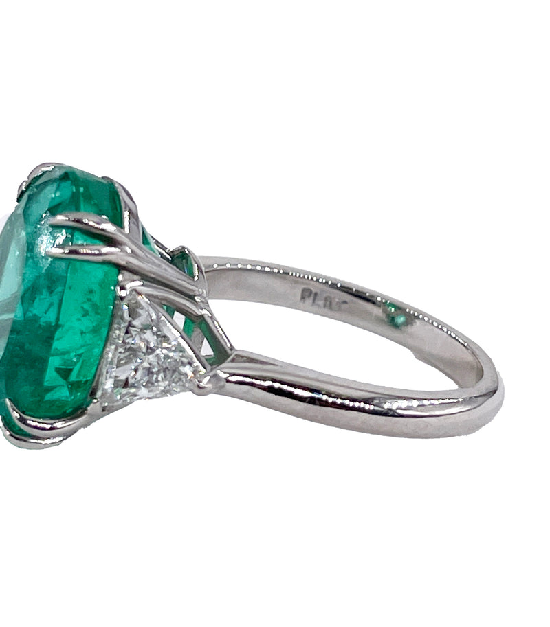 GIA 10cts Colombian Green Emerald & Diamond 3 Stone Engagement Platinum Ring