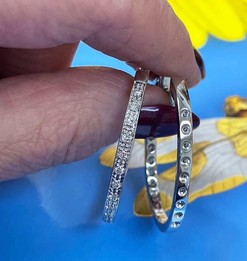 Oval Sonia B. Bitton 1.1ctw Diamond Inside Out 14k White Gold Hoop Estate Earrings