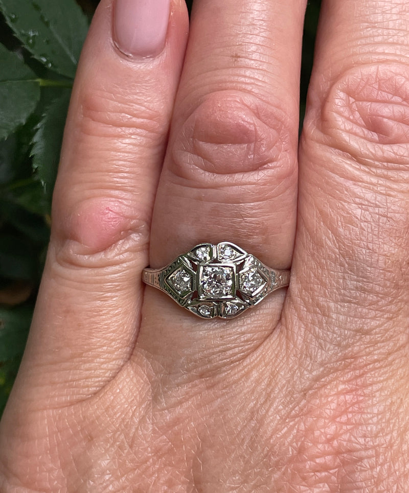 Art Deco Antique Vintage 0.85ct Old European Diamond Engagement Wedding Platinum Ring