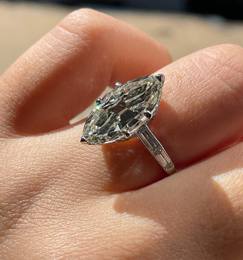 GIA Art Deco 5.58ct Old European Marquise MOVAL Cut Diamond Platinum Ring