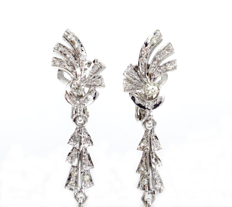 Art Deco GIA 3.25ct OLD European cut Diamond Drop Dangling EARRINGS | Treasurly by Dima - Exquisite Diamonds and Fine Quality Antique, Vintage, and Estate Jewelry