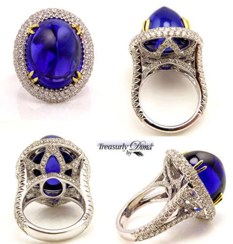GIA 26.30CT ESTATE VINTAGE AAA DEEP SHUGARLOAF VIOLET TANZANITE DIAMOND RING 18K | Treasurly by Dima - Exquisite Diamonds and Fine Quality Antique, Vintage, and Estate Jewelry