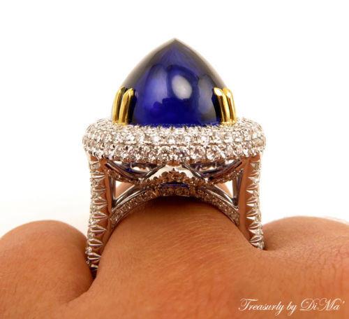 GIA 26.30CT ESTATE VINTAGE AAA DEEP SHUGARLOAF VIOLET TANZANITE DIAMOND RING 18K | Treasurly by Dima - Exquisite Diamonds and Fine Quality Antique, Vintage, and Estate Jewelry