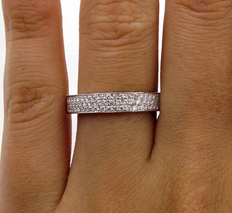 1.00ct 3 Row Pave Diamond 1/2 Way WEDDING ANNIVERSARY 18K White Gold Band Ring by Henri Daussi | Treasurly by Dima - Exquisite Diamonds and Fine Quality Antique, Vintage, and Estate Jewelry