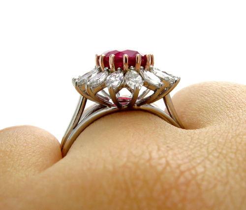 GIA 4.43CT VINTAGE BURMA NO HEAT RED RUBY DIAMOND ENGAGEMENT CLUSTER RING PLAT | Treasurly by Dima - Exquisite Diamonds and Fine Quality Antique, Vintage, and Estate Jewelry