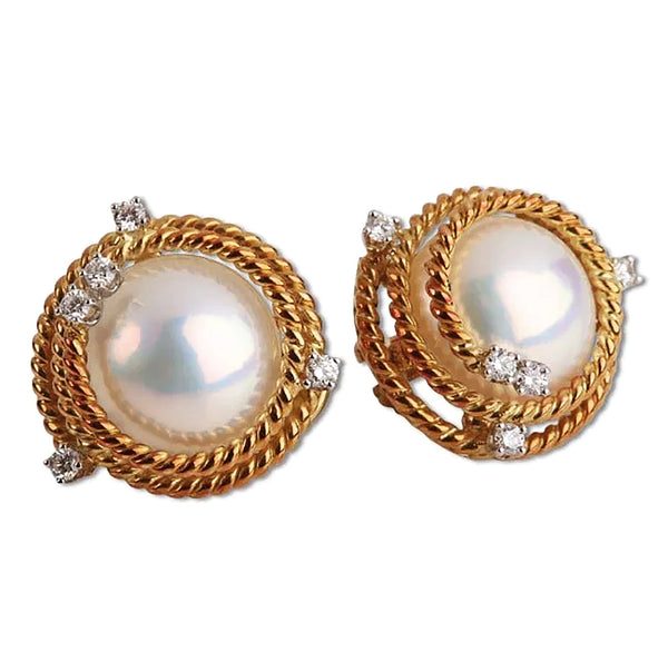 Vintage Jean Schlumberger Tiffany Rope Coil Pearl Diamond 18K Platinum Earrings