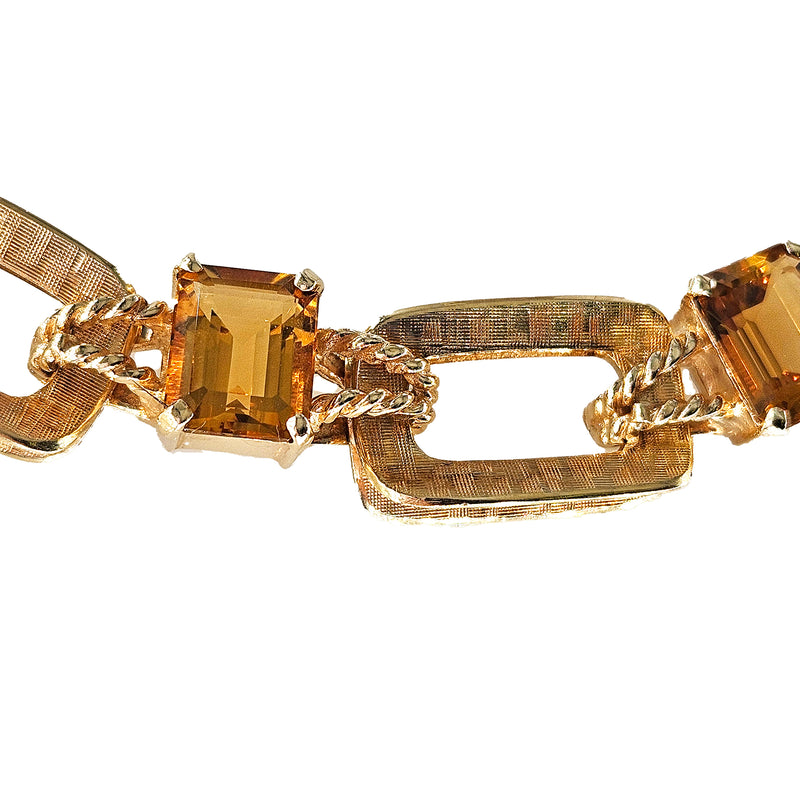 Vintage Retro 18.90ctw Emerald cut Citrine Line Link 14k Yellow Gold Bracelet