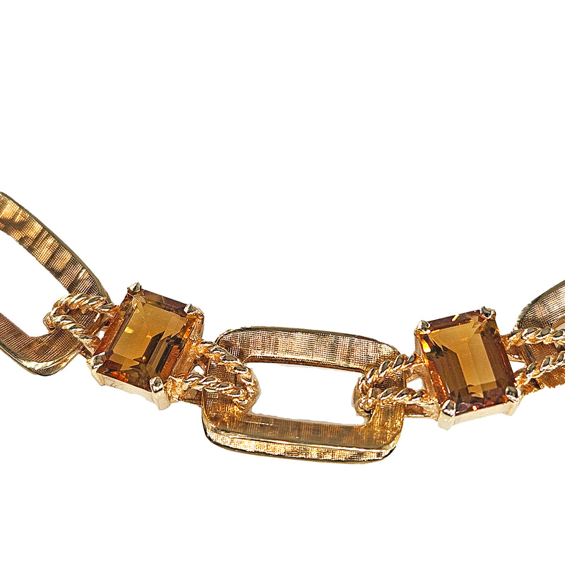 Vintage Retro 18.90ctw Emerald cut Citrine Line Link 14k Yellow Gold Bracelet