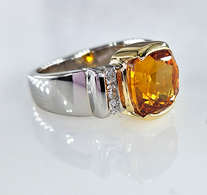 AGL 5.26ctw Natural Ceylon Orange Cushion Sapphire Diamond Platinum 18K Ring