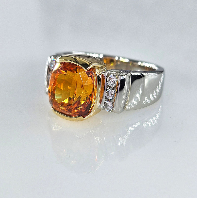 AGL 5.26ctw Natural Ceylon Orange Cushion Sapphire Diamond Platinum 18K Ring