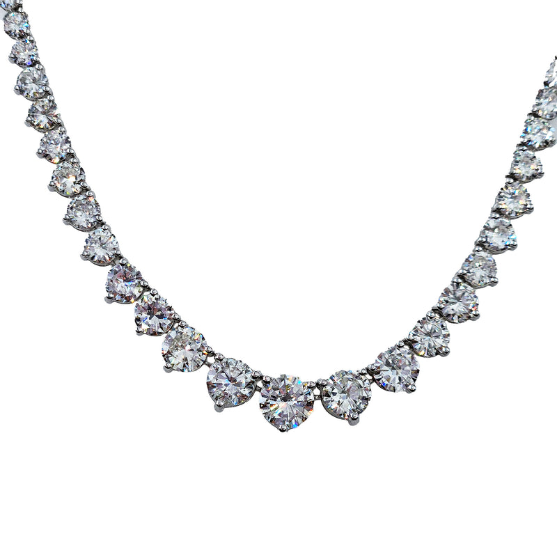 13.0ct Estate Graduated Round Diamond Riviera Tennis 14k White Gold Necklace