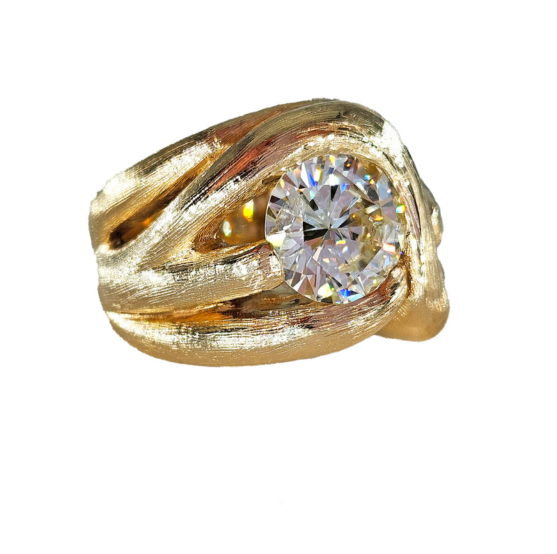 Estate Vintage Free-Form 1970 GIA 2.18ct Natural ROUND Diamond 14k Yellow Gold Ring