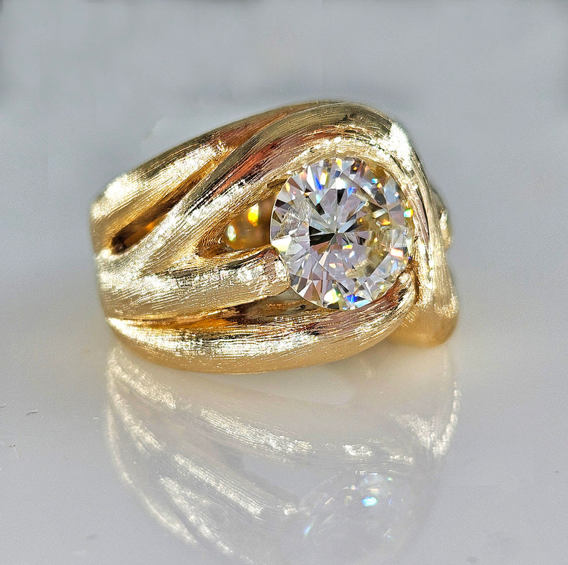 Estate Vintage Free-Form 1970 GIA 2.18ct Natural ROUND Diamond 14k Yellow Gold Ring