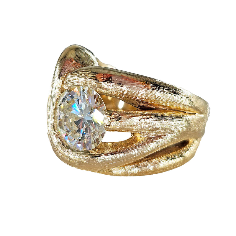 Estate Vintage Free-Form 1970 GIA 2.18ct Natural ROUND Diamond 14k Yellow Gold Ring