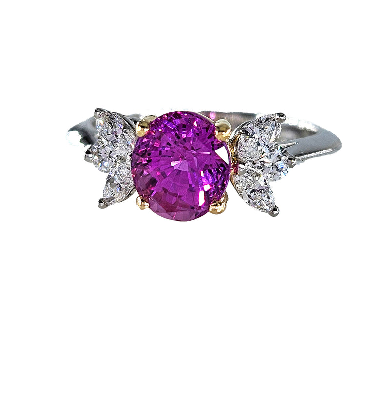 GIA Vintage TIFFANY & Co 2.60ctw Pink Sapphire and Diamond Platinum Ring