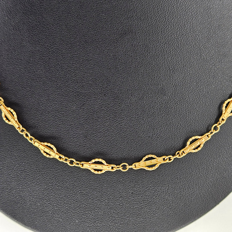 Victorian 14k Gold Gothic Revival Geometric Antique Sautoir Necklace Chain 20.5"