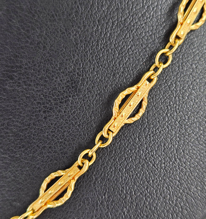 Victorian 14k Gold Gothic Revival Geometric Antique Sautoir Necklace Chain 20.5"