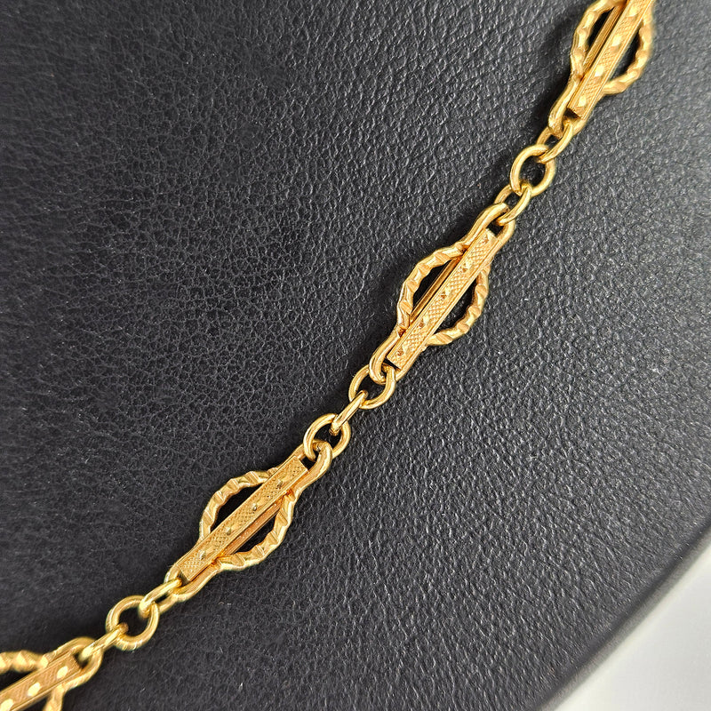 Victorian 14k Gold Gothic Revival Geometric Antique Sautoir Necklace Chain 20.5"