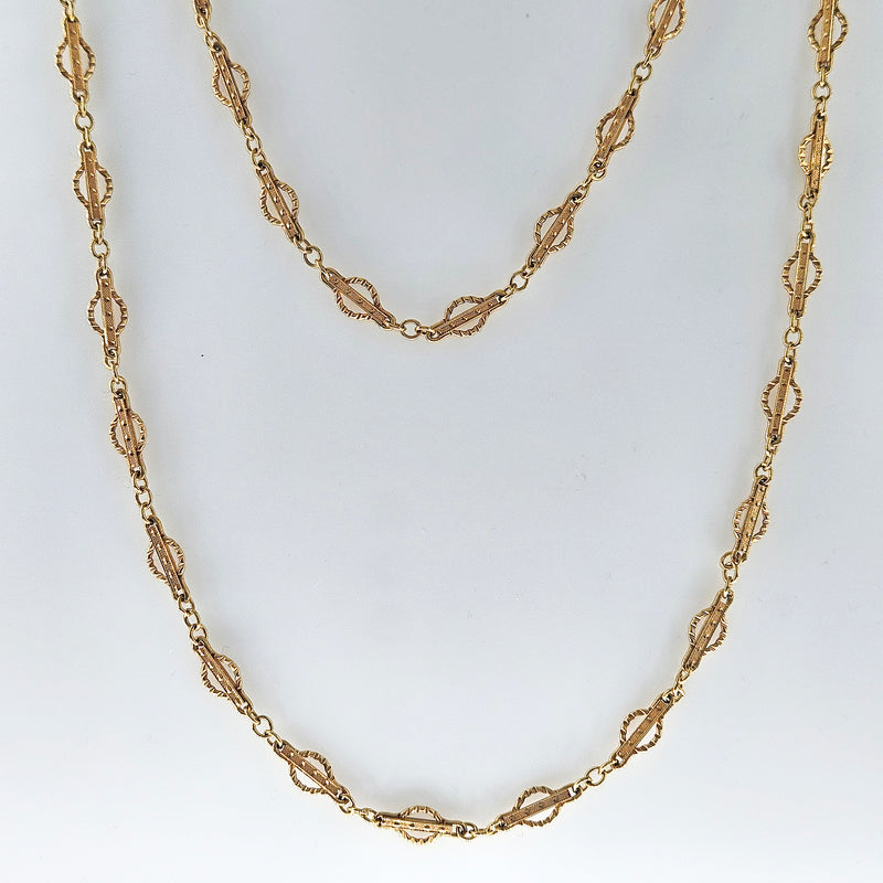 Victorian 14k Gold Gothic Revival Geometric Antique Sautoir Necklace Chain 20.5"