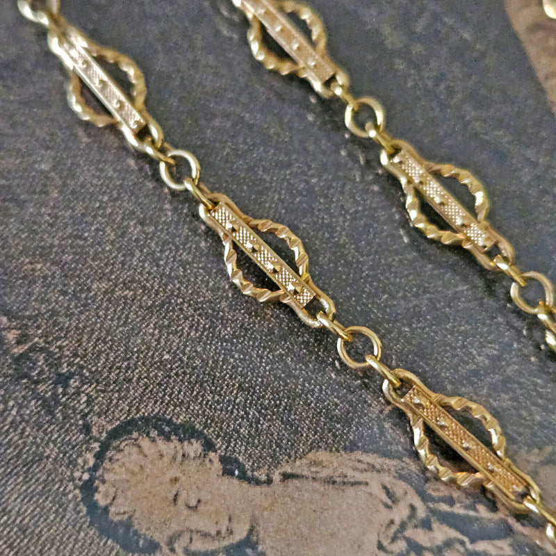 Victorian 14k Gold Gothic Revival Geometric Antique Sautoir Necklace Chain 20.5"