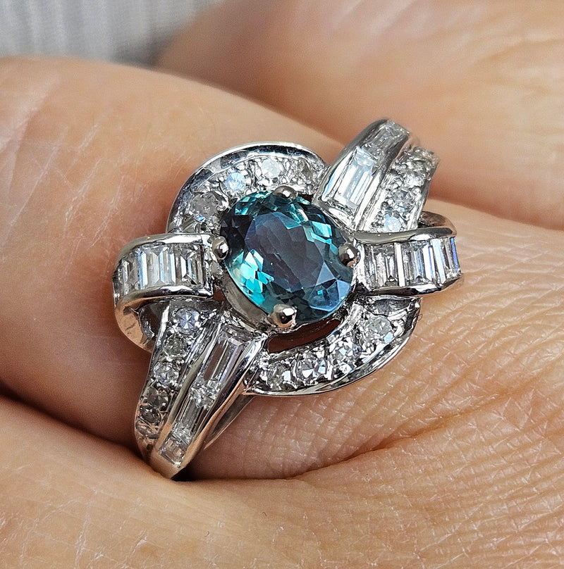 Rare Gem Mid-Century GIA 2.03ctw Natural ALEXANDRITE Diamond Vintage Platinum Ring 1950s