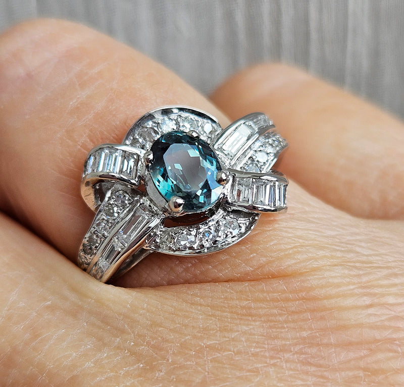 Rare Gem Mid-Century GIA 2.03ctw Natural ALEXANDRITE Diamond Vintage Platinum Ring 1950s