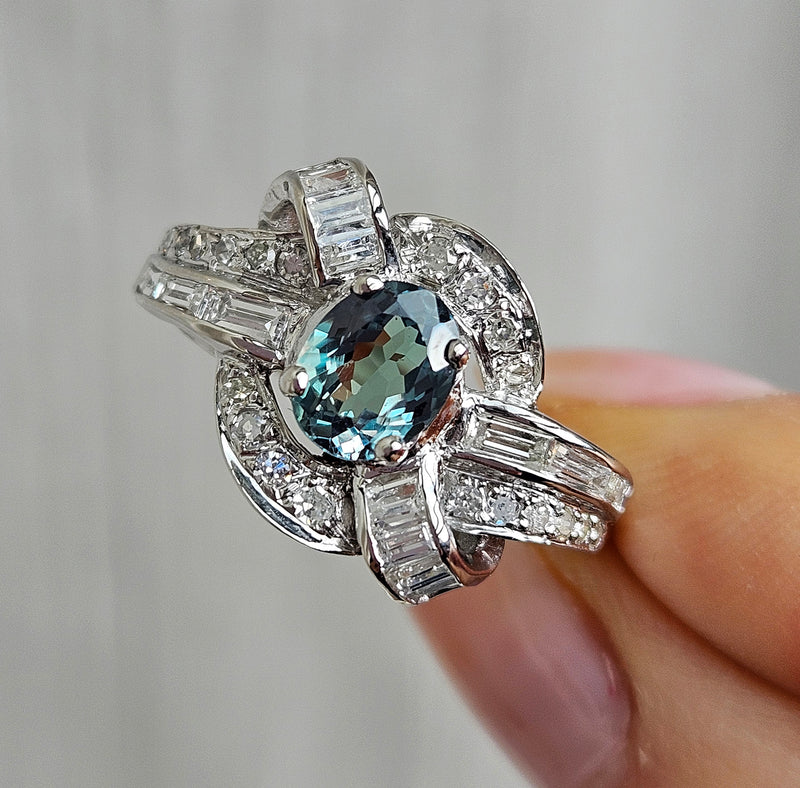 Rare Gem Mid-Century GIA 2.03ctw Natural ALEXANDRITE Diamond Vintage Platinum Ring 1950s