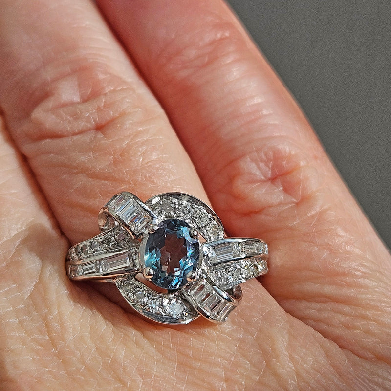 Rare Gem Mid-Century GIA 2.03ctw Natural ALEXANDRITE Diamond Vintage Platinum Ring 1950s