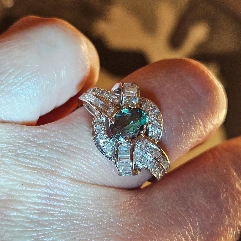 Rare Gem Mid-Century GIA 2.03ctw Natural ALEXANDRITE Diamond Vintage Platinum Ring 1950s