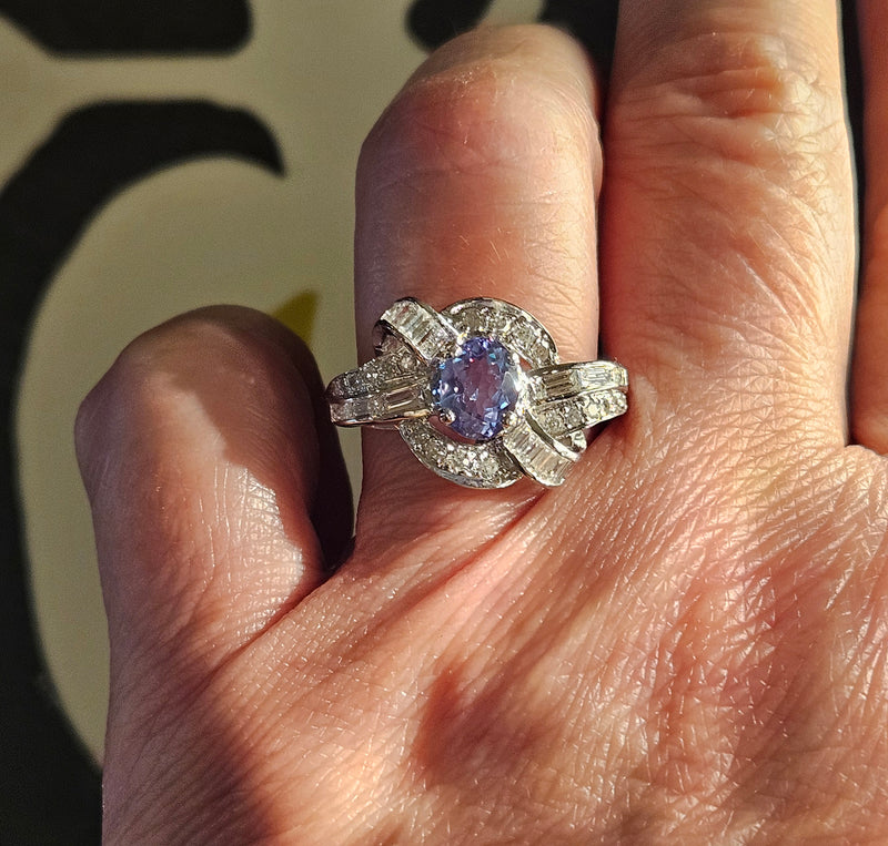 Rare Gem Mid-Century GIA 2.03ctw Natural ALEXANDRITE Diamond Vintage Platinum Ring 1950s