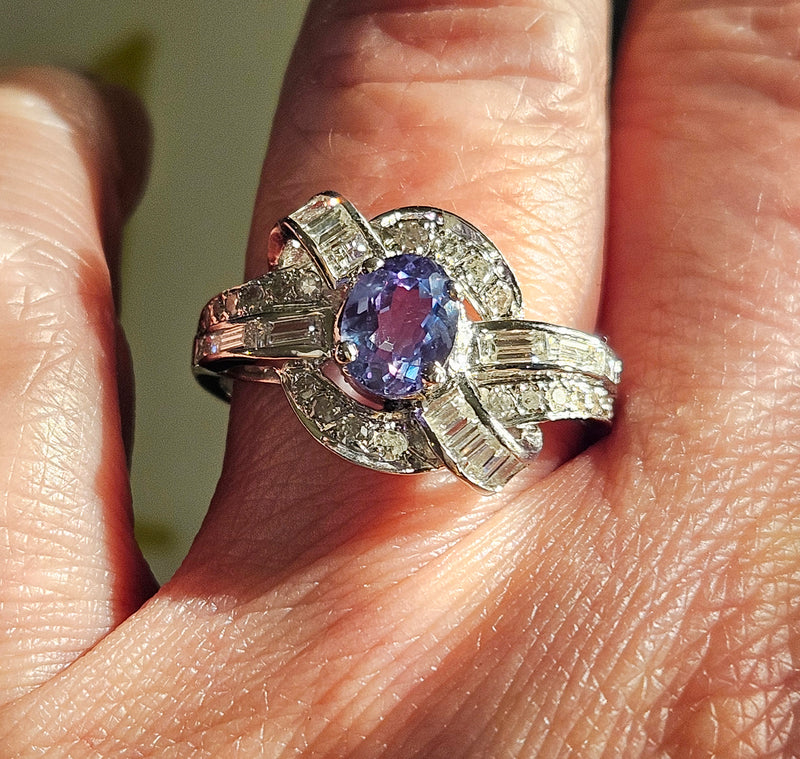 Rare Gem Mid-Century GIA 2.03ctw Natural ALEXANDRITE Diamond Vintage Platinum Ring 1950s