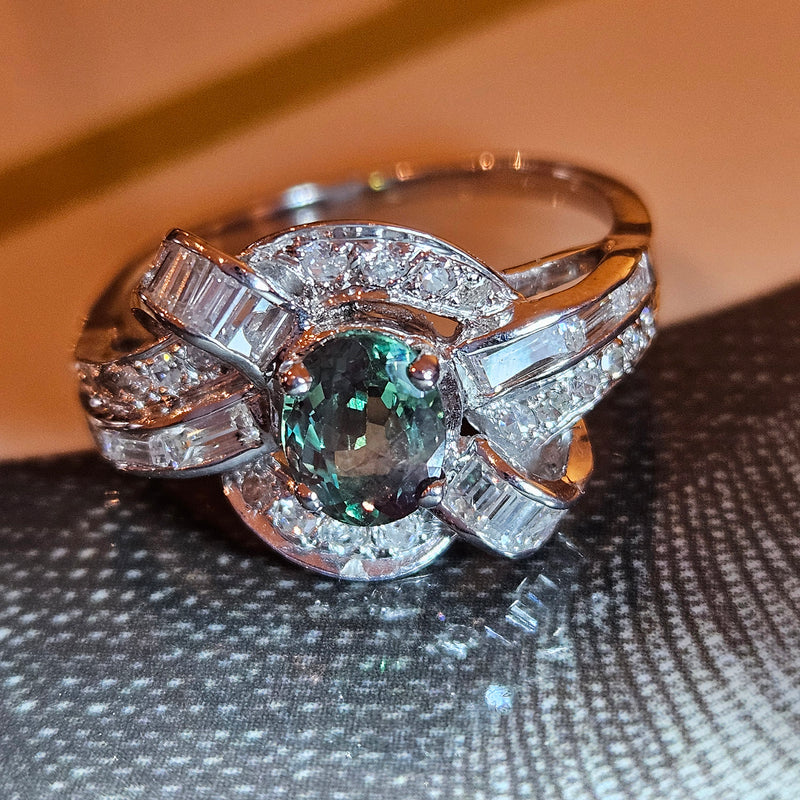 Rare Gem Mid-Century GIA 2.03ctw Natural ALEXANDRITE Diamond Vintage Platinum Ring 1950s