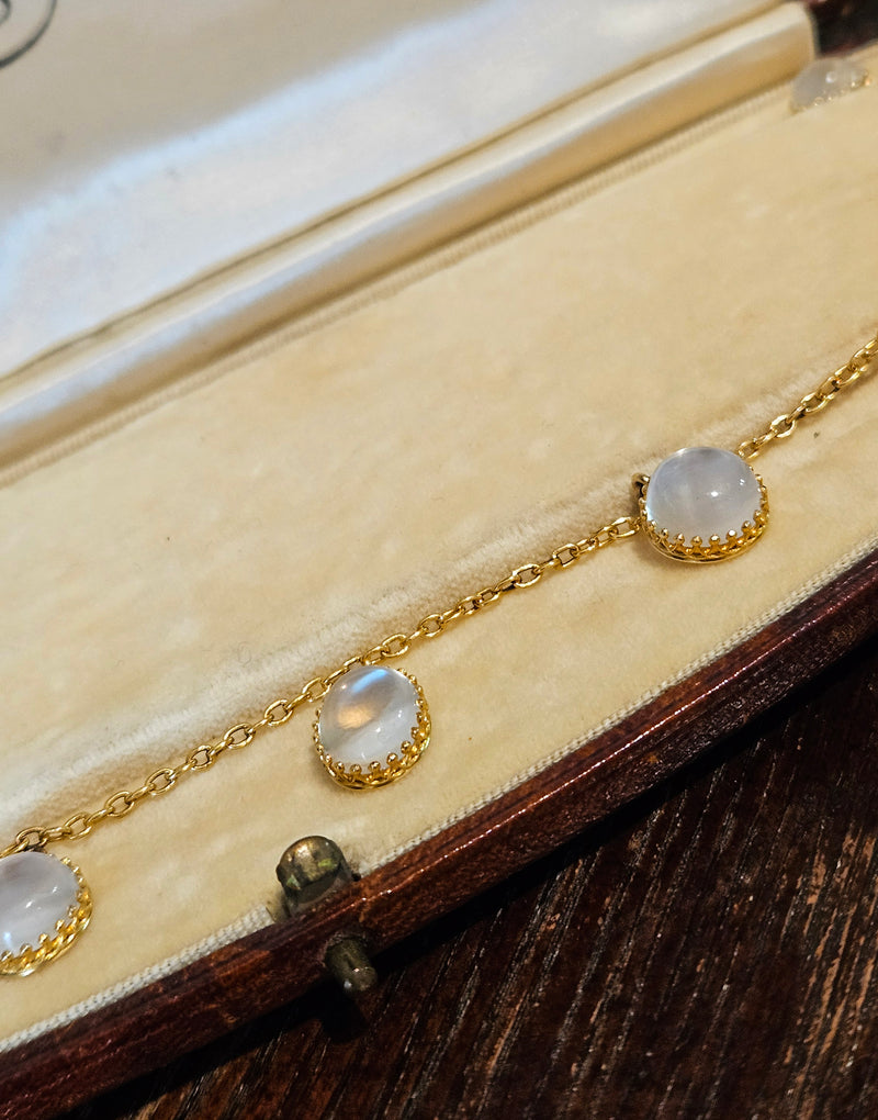 Rare c. 1870... Authentic Antique English Victorian 15ct Gold Graduated Moonstone Fringe Necklace