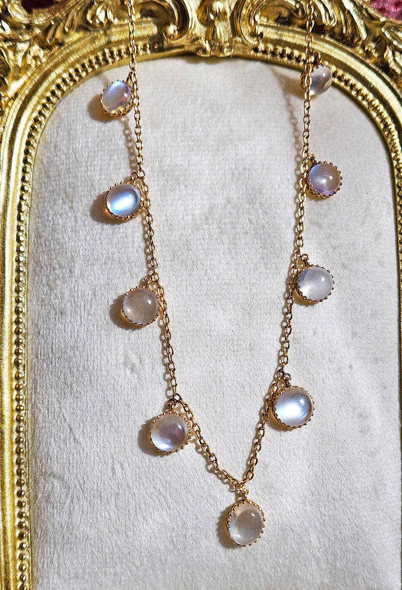 Rare c. 1870... Authentic Antique English Victorian 15ct Gold Graduated Moonstone Fringe Necklace