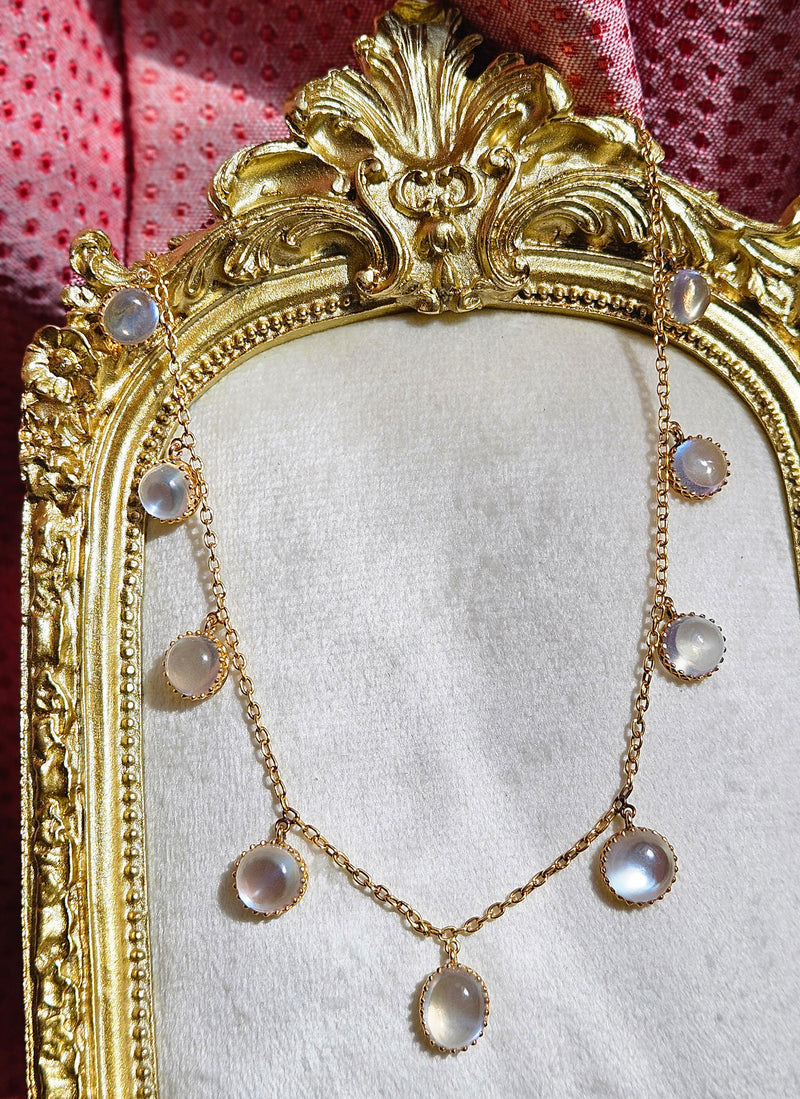 Rare c. 1870... Authentic Antique English Victorian 15ct Gold Graduated Moonstone Fringe Necklace