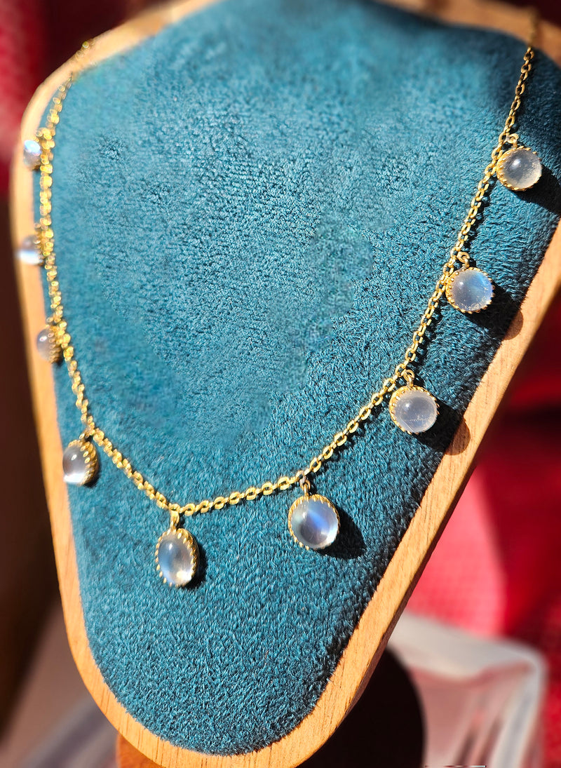 Rare c. 1870... Authentic Antique English Victorian 15ct Gold Graduated Moonstone Fringe Necklace
