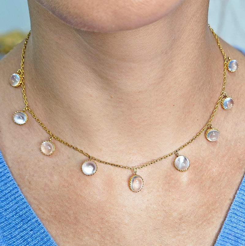 Rare c. 1870... Authentic Antique English Victorian 15ct Gold Graduated Moonstone Fringe Necklace