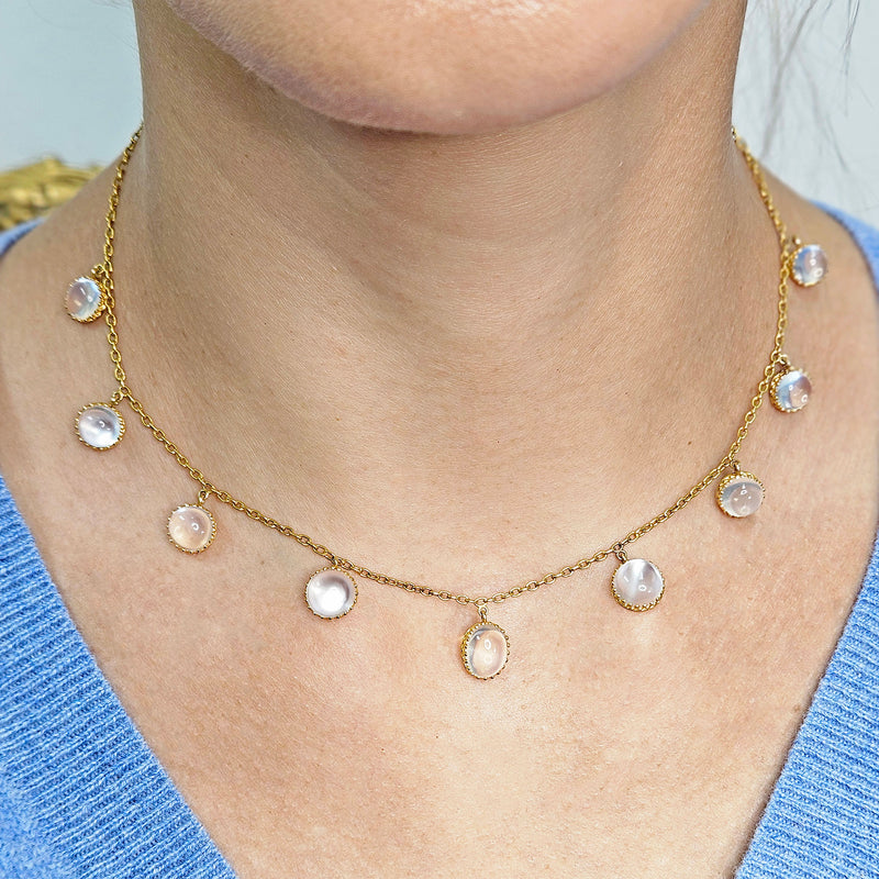 Rare c. 1870... Authentic Antique English Victorian 15ct Gold Graduated Moonstone Fringe Necklace