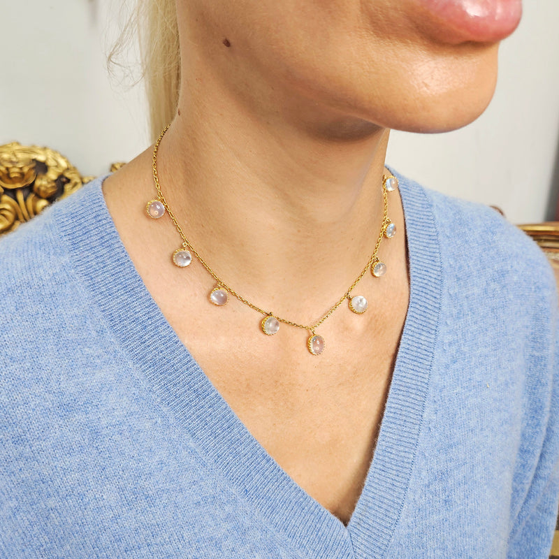 Rare c. 1870... Authentic Antique English Victorian 15ct Gold Graduated Moonstone Fringe Necklace