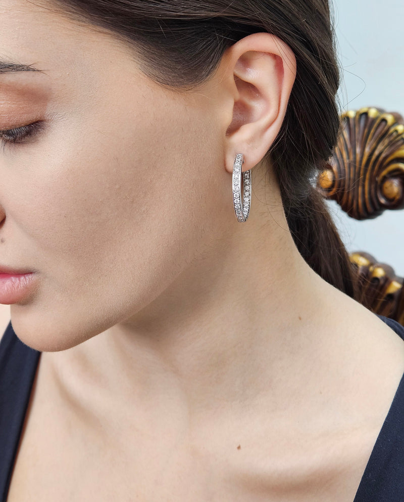 Inside Out Estate Round Pave 3.0ctw Diamond 14k White Gold Hoop Earrings