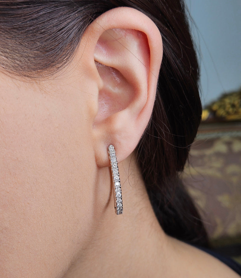 Oval Sonia B Bitton 0.90ctw Round Diamonds 14k White Gold Estate Hoop Earrings