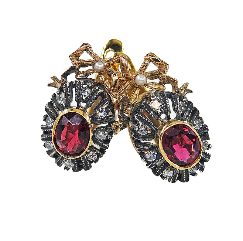 Rare GIA Red Spinel Diamond IMPERIAL RUSSIAN Faberge 14K Rose Gold Drop Earrings