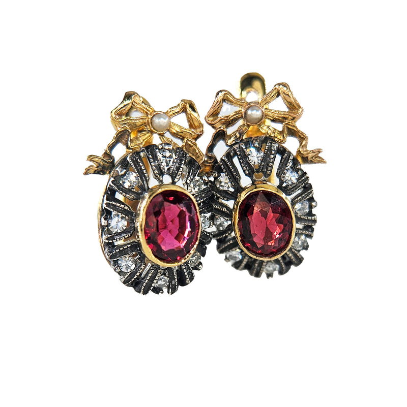 Rare GIA Red Spinel Diamond IMPERIAL RUSSIAN Faberge 14K Rose Gold Drop Earrings