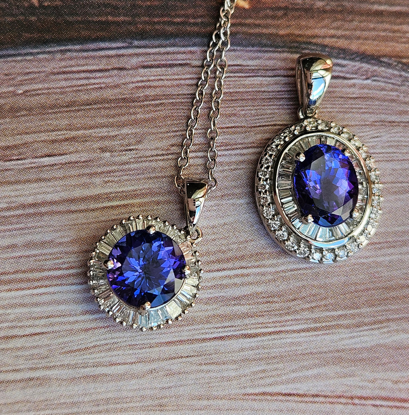 Rhapsody AAAA Round Tanzanite & E-F VS Baguettes Diamonds 3.20ctw Halo 950 Platinum Pendant