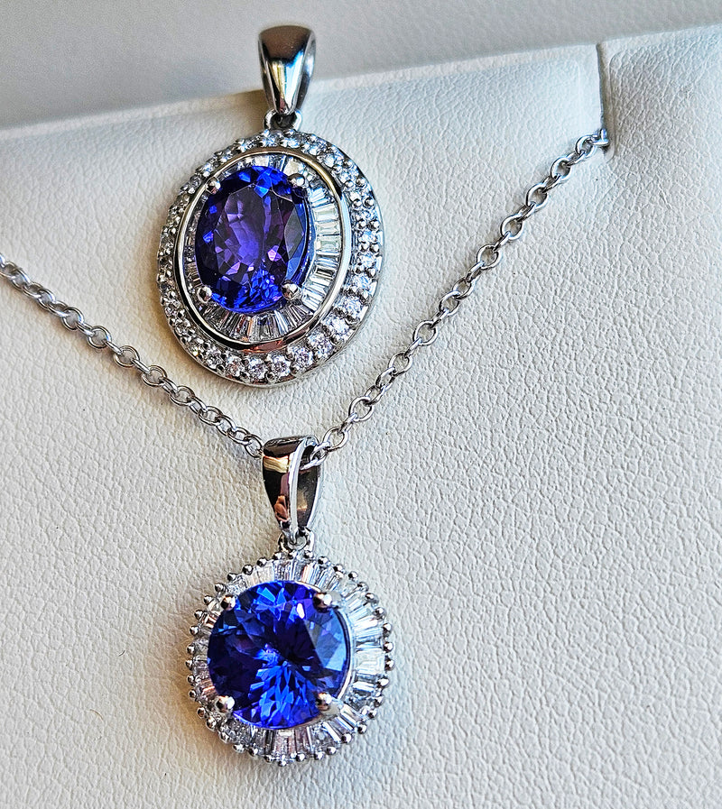 Rhapsody AAAA Round Tanzanite & E-F VS Baguettes Diamonds 3.20ctw Halo 950 Platinum Pendant